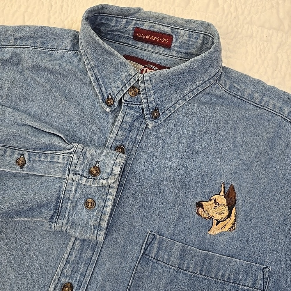 Denim Gear Great Dane Embroidered Shirt Oversized Small Dogcore Y2K 90s
